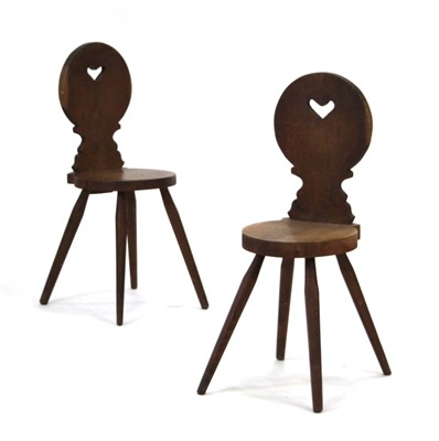 Lot 18 - A pair of Brutalist oak side chairs with heart...
