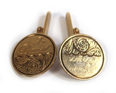 Lot 532 - A pair of 9ct yellow gold cufflinks of...