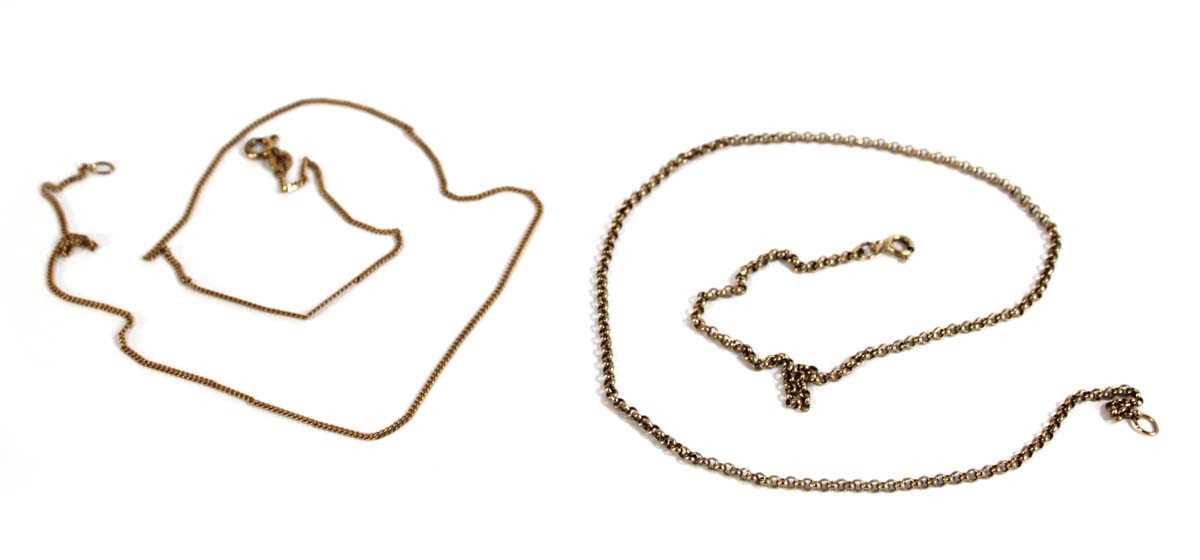 Lot 539 - Two 9ct yellow gold necklaces, l. 40.5 and 41...