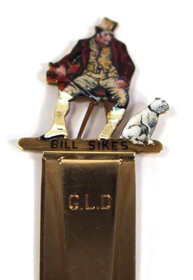 Lot 566 - A 14ct yellow gold bookmark the end decorated...