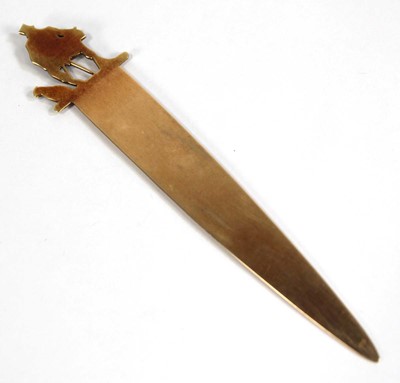 Lot 566 - A 14ct yellow gold bookmark the end decorated...