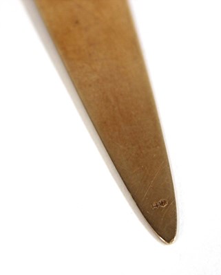 Lot 566 - A 14ct yellow gold bookmark the end decorated...