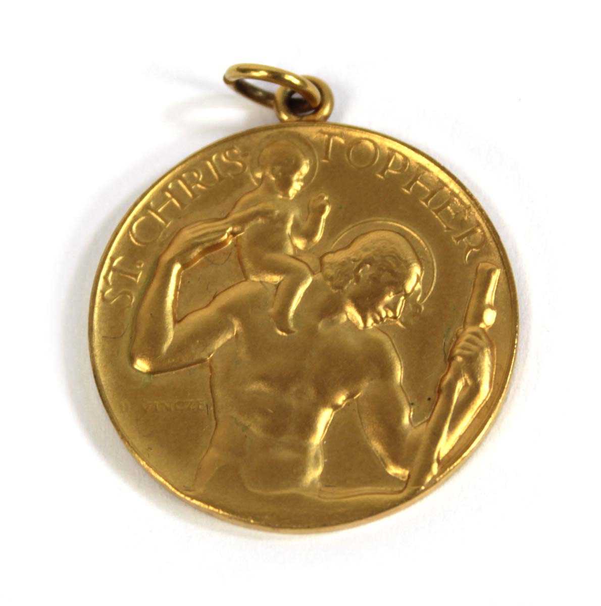 Lot 575 - A 9ct yellow gold St Christopher pendant,...