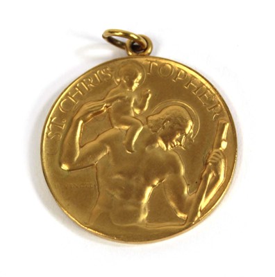 Lot 575 - A 9ct yellow gold St Christopher pendant,...