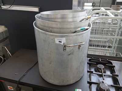 Lot 408 - Stack of 3 large graduated aluminium cooking...