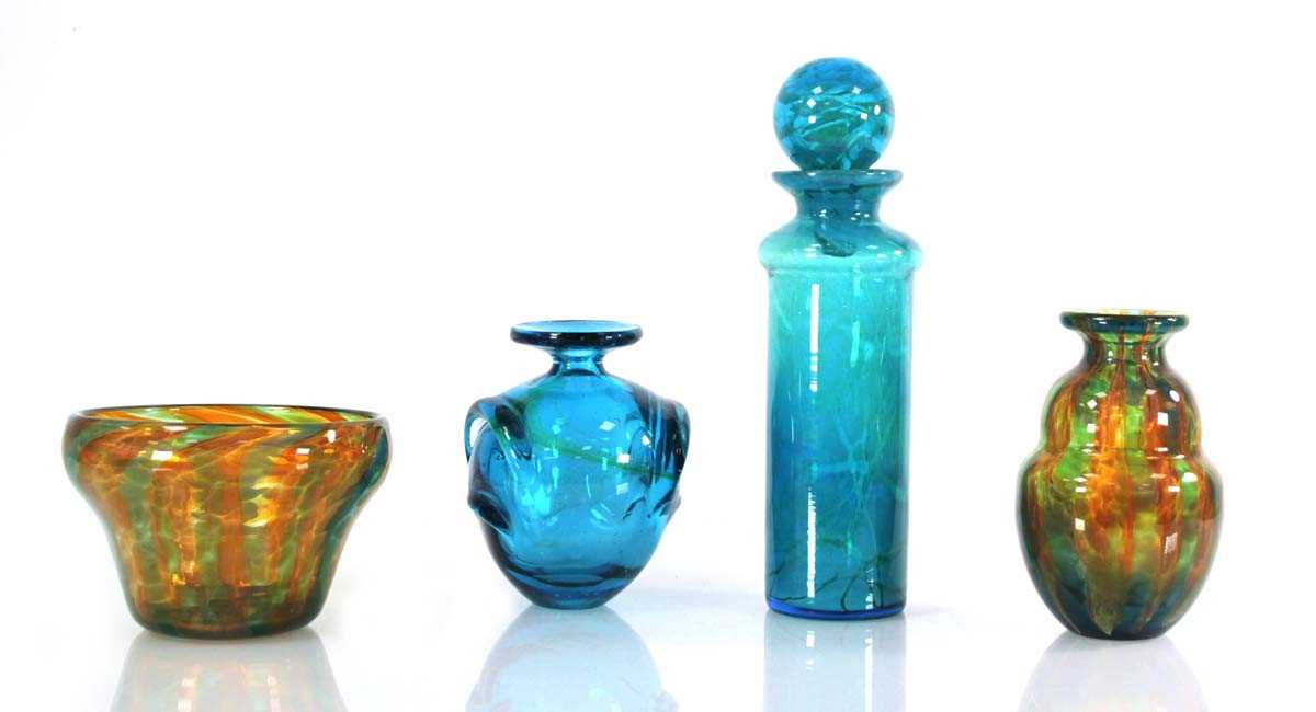 Lot 47 - In the manner of Mdina, an aqua glass bottle...