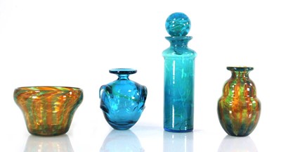 Lot 47 - In the manner of Mdina, an aqua glass bottle...