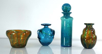 Lot 47 - In the manner of Mdina, an aqua glass bottle...