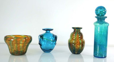 Lot 47 - In the manner of Mdina, an aqua glass bottle...