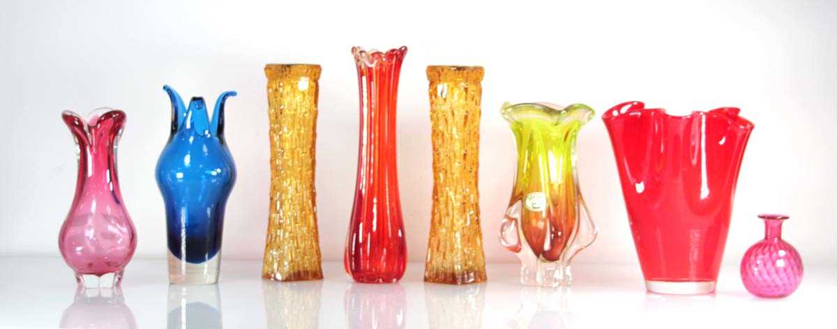 Lot 69 - A Czech Bohemian glass vase with green-to-red...