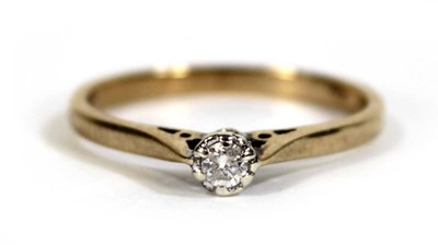 Lot 599 - A 9ct yellow gold ring set small diamond in an...
