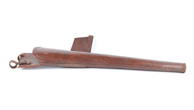 Lot 10 - Leather cavalry rifle saddle scabbard, stamped...