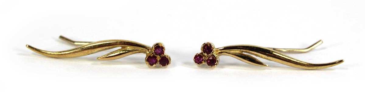 Lot 619 - A pair of 18ct yellow gold ear pendants of...
