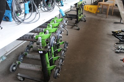 Lot 37 - Set of 4 green adjustable vehicle trolleys...