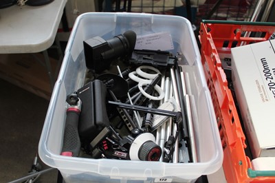 Lot 172 - Plastic box containing assorted camera...