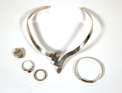 Lot 457 - A Mexican white metal torc necklace marked...