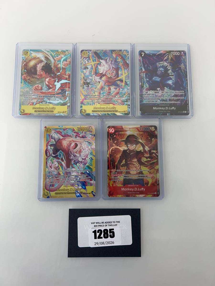 Lot 1285 - 5 Top Loaded One Piece TCG Monkey.D.Luffy...