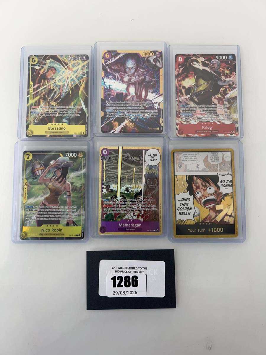 Lot 1286 - 6 Top Loaded One Piece TCG cards from various...