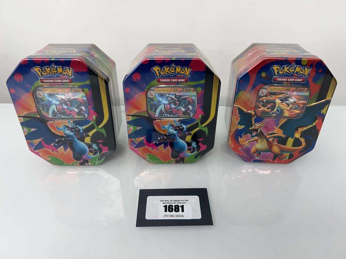 Lot 1681 - 3x Pokémon TCG: Mega Charizard Tins