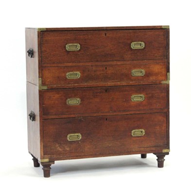 Lot 4 - A Victorian two-part campaign chest with brass...