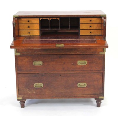 Lot 4 - A Victorian two-part campaign chest with brass...