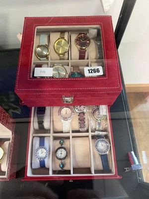 Lot 1266 - Two tier watch storage case with various...
