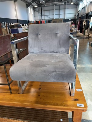 Lot 1702 - Grey crushed velvet upholstered armchair on...