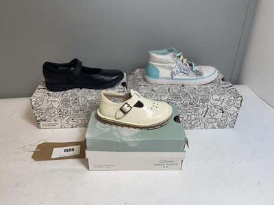 Lot 1325 - 3x Boxed pairs of Clarks children's shoes...