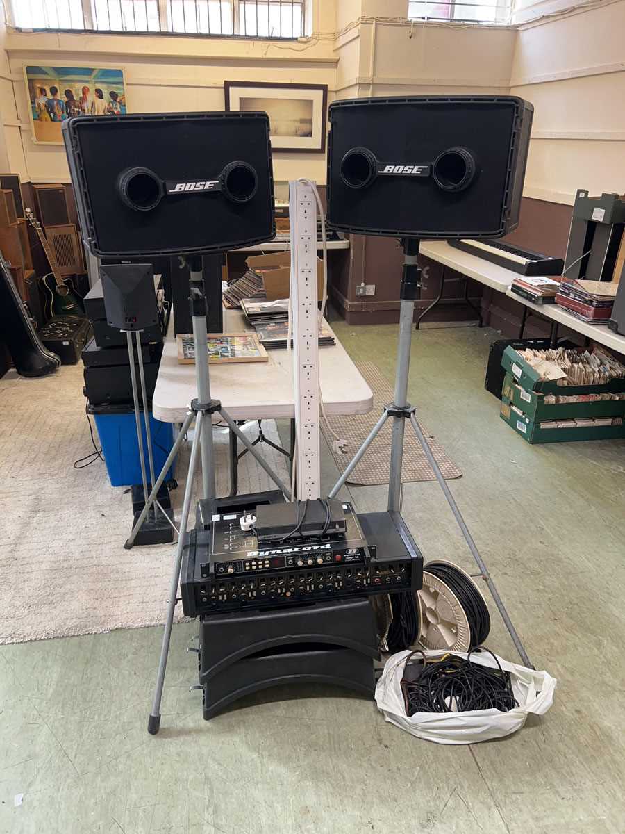 Lot A stage PA setup consisting of two Bose 802...