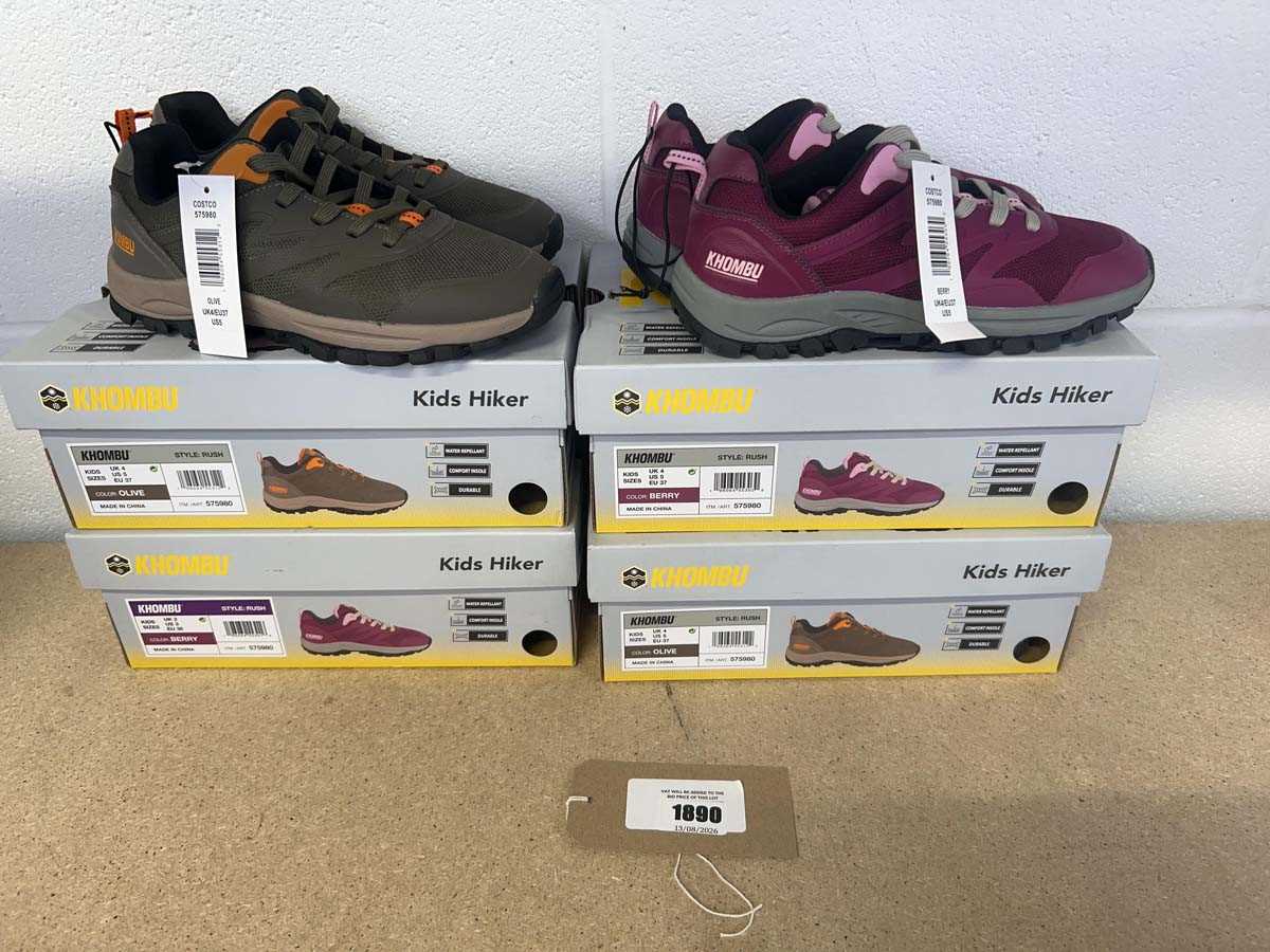 Lot x4 boxed pairs of Khombu kids hiker shoes...