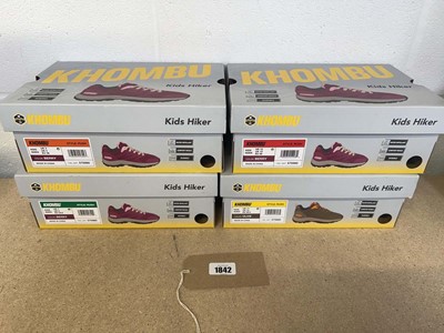 Lot x4 boxed pairs of Khombu kids hiker shoes...