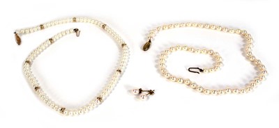Lot 626 - Two single strand cultured pearl necklaces,...