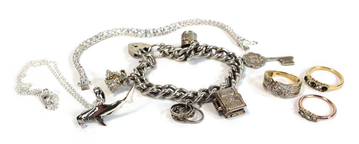 Lot 663 - A silver charm bracelet, 56 gms, a silver...
