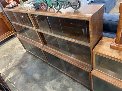 Lot 1727 - Set of 3 dark oak bookcases with glazed...