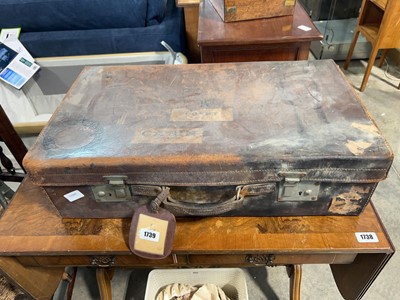 Lot 1739 - Leather travel trunk bearing the name M Pope...