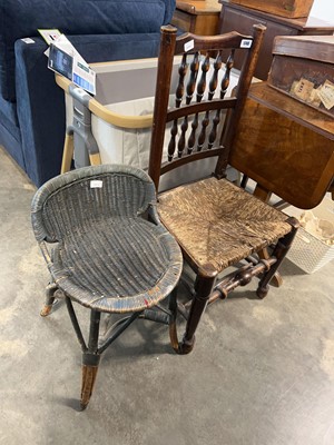 Lot 1740 - Rush seated oak framed dining chair and a...