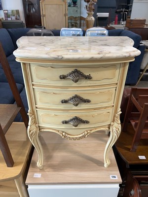 Lot 1747 - Ivory coloured ornate 3 drawer night stand...