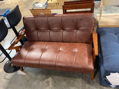 Lot 1751 - Brown leatherette upholstered 2 seater sofa on...