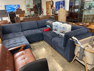 Lot 1752 - Thomasville L shaped navy blue fabric...