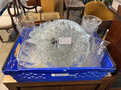Lot 1760 - Blue crate containing various cut glass...