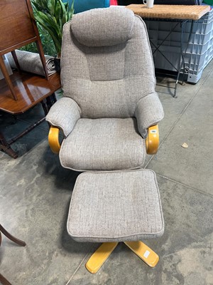 Lot 1767 - Grey fabric upholstered easy chair and...
