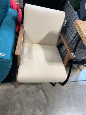 Lot 1799 - Wooden framed easy chair upholstered in a...