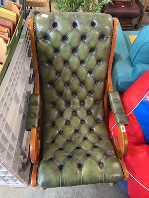 Lot 1800 - Wooden framed easy chair upholstered in a...