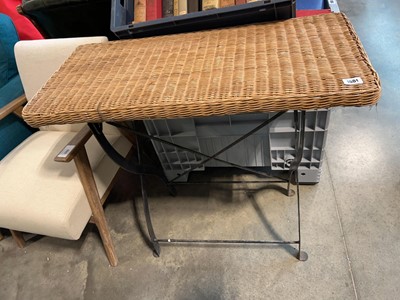 Lot 1801 - Rattan topped side table on a folding iron...