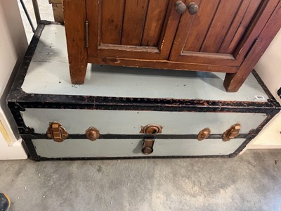 Lot 1803 - Grey painted metal banded travel trunk