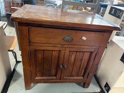 Lot 1804 - Dark pine cupboard with single upper drawer
