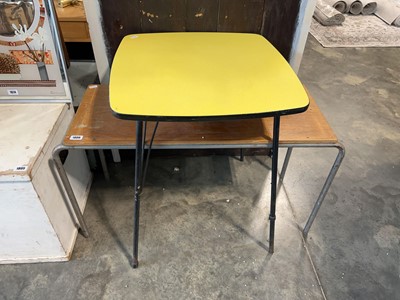 Lot 1806 - Ply topped school desk on tubular metal...