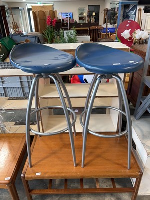 Lot 1812 - Pair of metal framed bar height stools with...