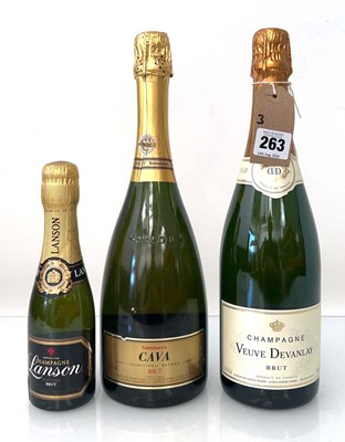 Lot 263 - 3 bottles, 1x Mini Lanson Black Label Brut...