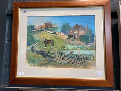 Lot 1876 - Watercolour, composition of a farmhouse scene